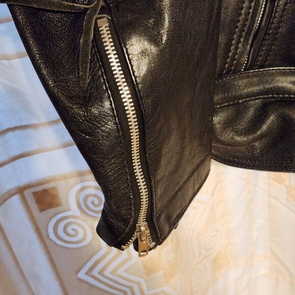 🏍️ First Fringe Genuine Cowhide Leather Biker Jacket Cropped Black 🤠 - Picture 6 of 7